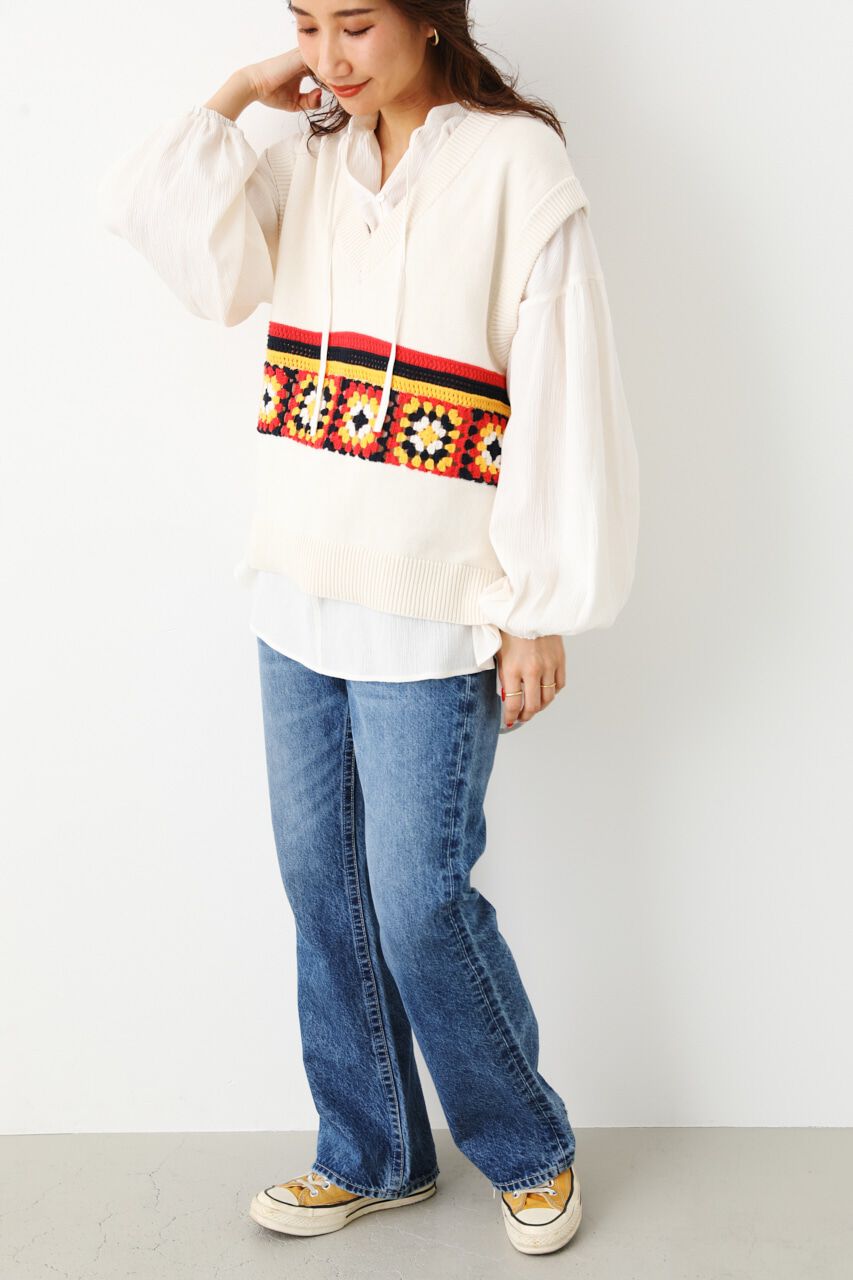 RODEO CROWNS「クロシェモチーフニットベスト」|ダウンベスト・ベスト|