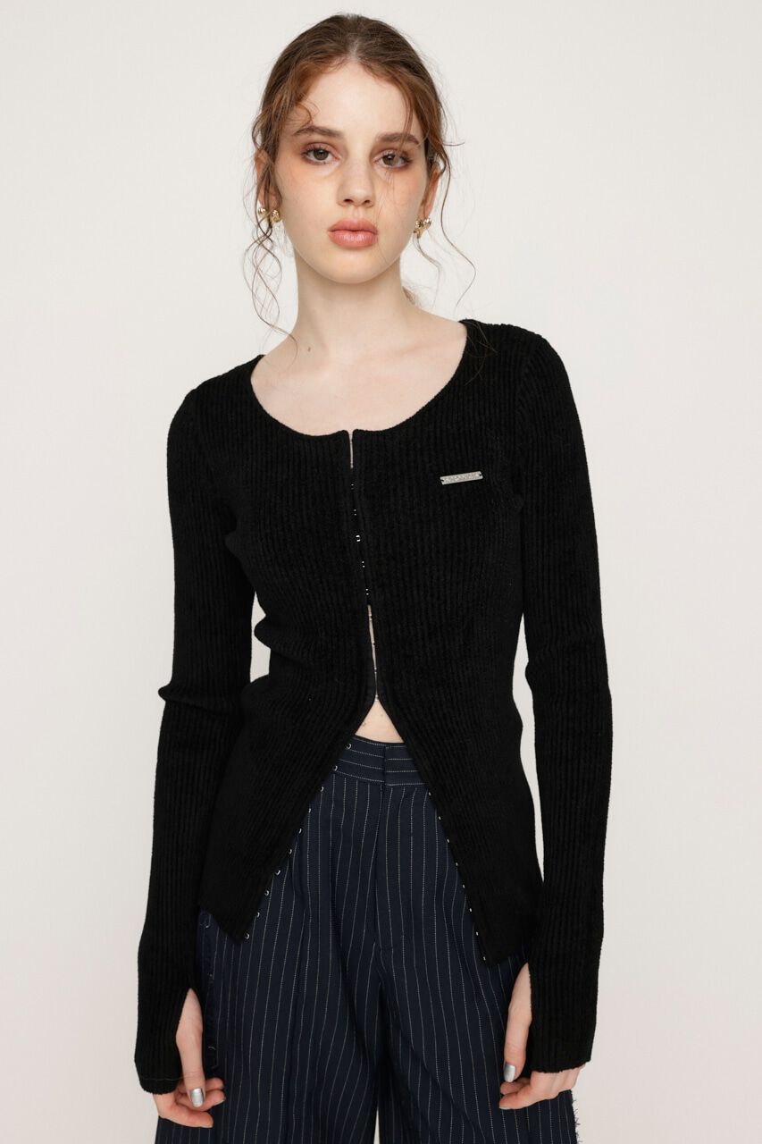 SLY「FRONT HOOK MOLE YARN トップス」|ニット・セーター|BLK