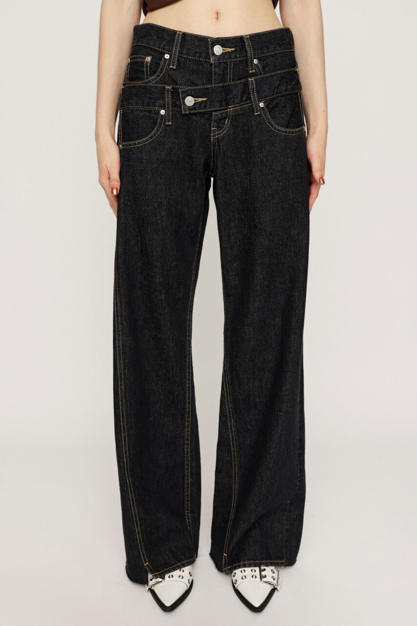 SLY「DOUBLE BELT WIDE FLARE PT-C」|デニム|