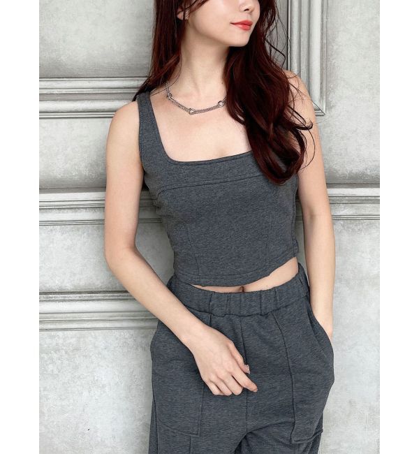 RESEXXY「スウェットコルセットトップス【セットアップ着用可能】」|タンクトップ|チャコールグレー