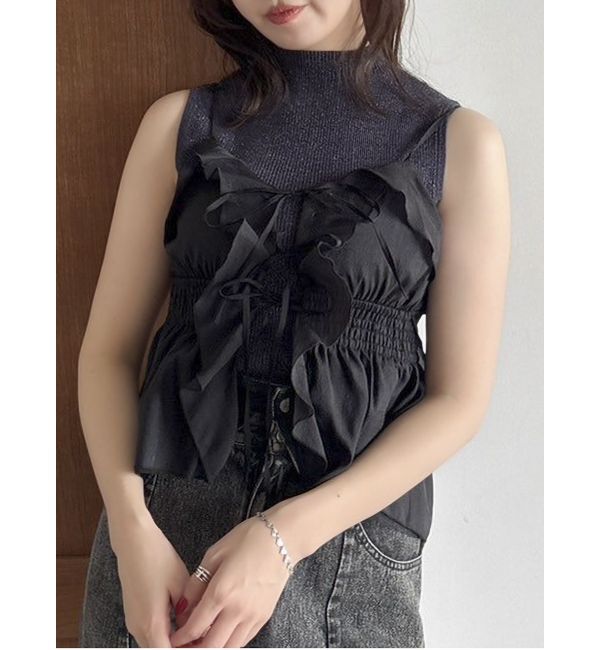 dazzlin「コンパクトノースリラメニットトップス」|ニット・セーター|チャコールグレー