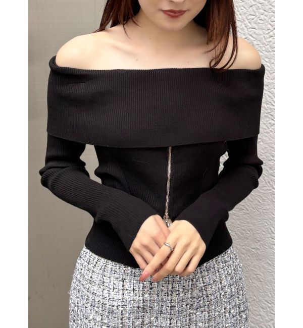 MERCURYDUO「2WAYオフショルZIPロングスリーブニット」|ニット・セーター|ブラック