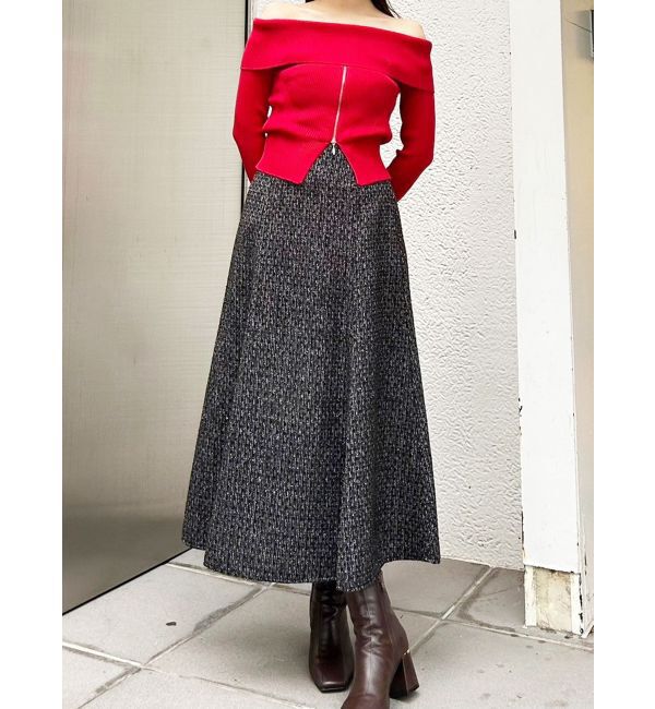 MERCURYDUO「2WAYオフショルZIPロングスリーブニット」|ニット・セーター|