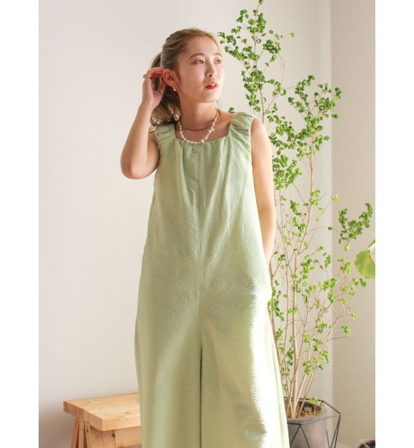 Ungrid「スクエアネックギャザーデザインロンパース」|オールインワン|