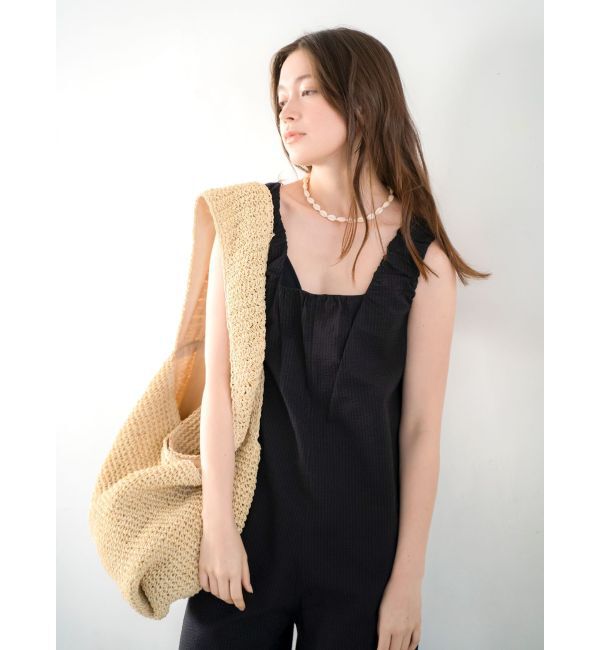 Ungrid「スクエアネックギャザーデザインロンパース」|オールインワン|