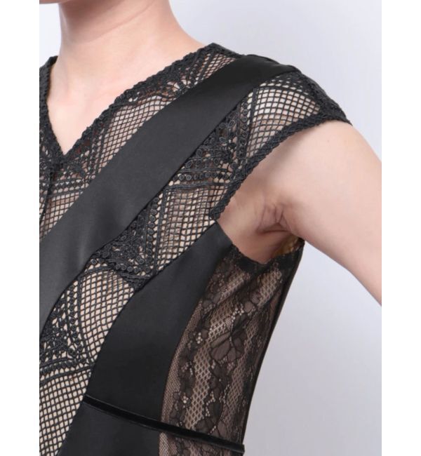 LAGUNAMOON「LADYVネックパネルレースワンピース」|ドレス|