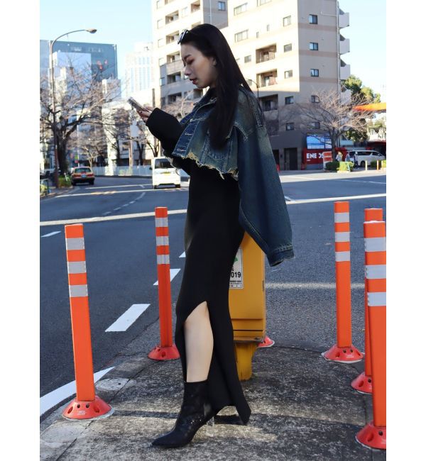 EVRIS「バックオープンリブロングニットワンピース」|ワンピース|