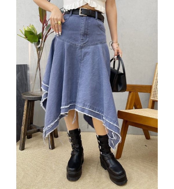 EVRIS「ランダムヘムミディーデニムスカート」|スカート|