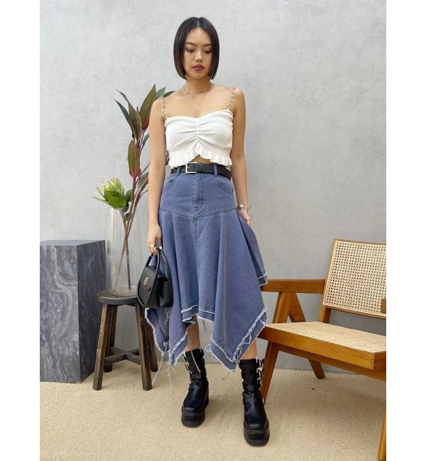 EVRIS「ランダムヘムミディーデニムスカート」|スカート|