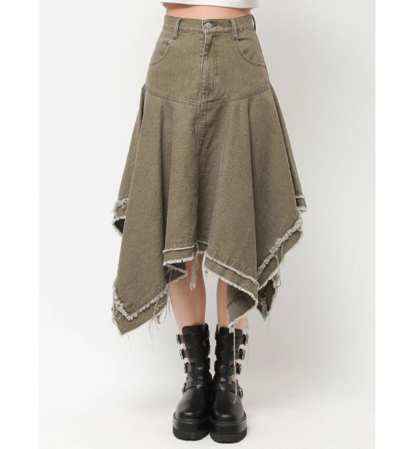 EVRIS「ランダムヘムミディーデニムスカート」|スカート|