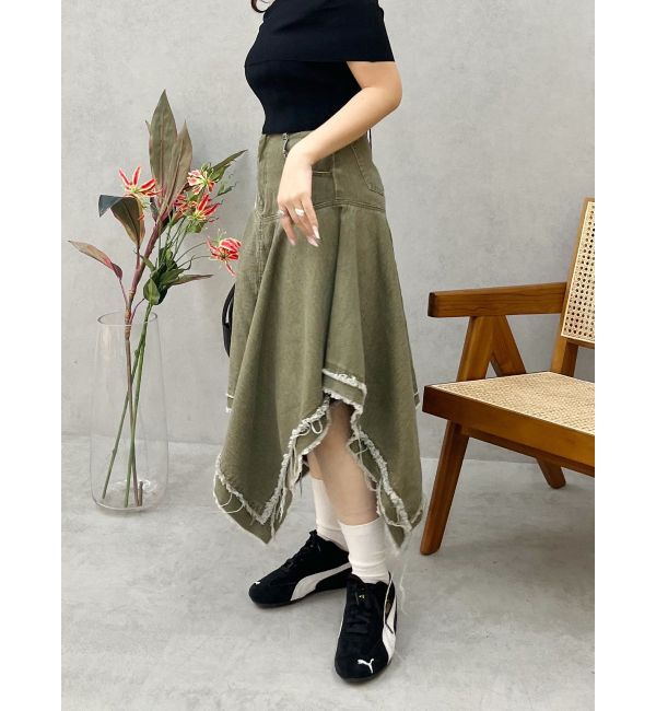 EVRIS「ランダムヘムミディーデニムスカート」|スカート|