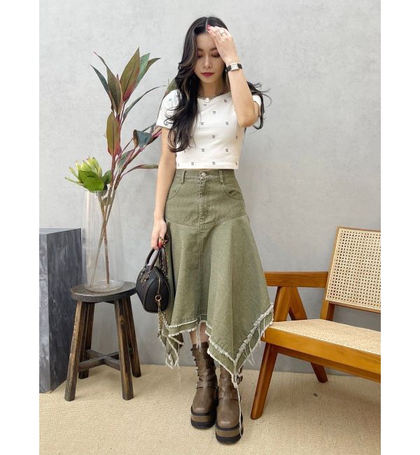 EVRIS「ランダムヘムミディーデニムスカート」|スカート|