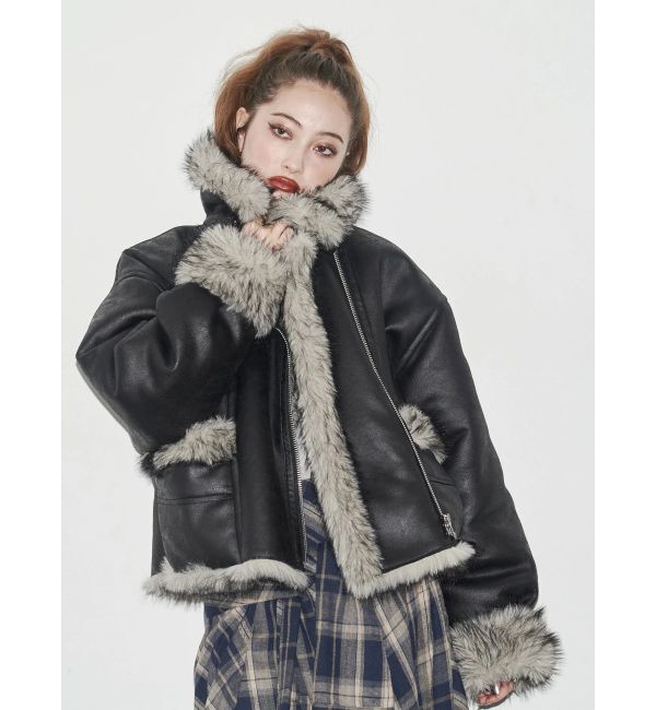 EVRIS「【SNSでバズり中】リバーシブルフェイクファーブルゾン」|ブルゾン・スタジャン|