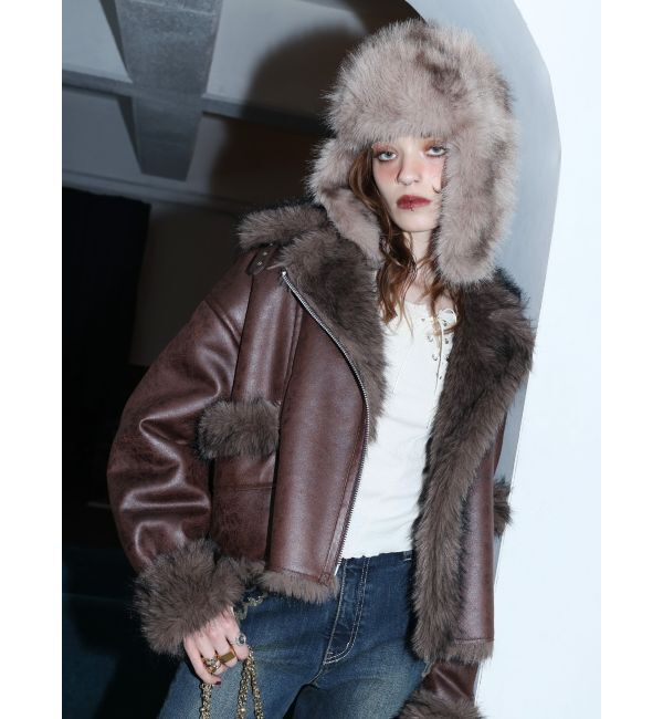 EVRIS「【SNSでバズり中】リバーシブルフェイクファーブルゾン」|ブルゾン・スタジャン|ブラウン