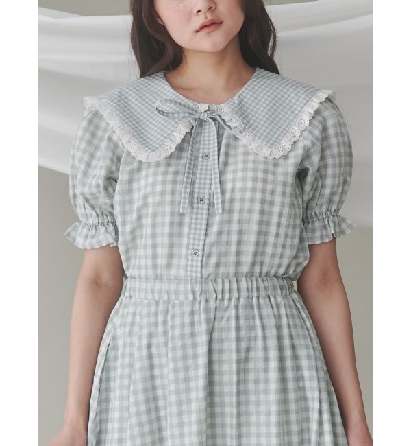 merry jenny「ギンガムリボンブラウス」|シャツ・ブラウス|グリーン