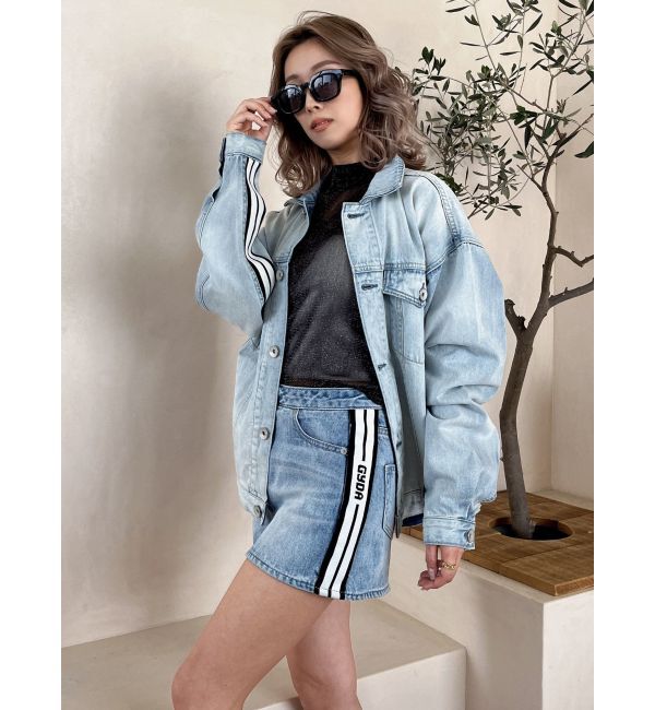 GYDA「UNDER SLEEVEラインデニムGジャン」|ブルゾン・スタジャン|アイスブルー