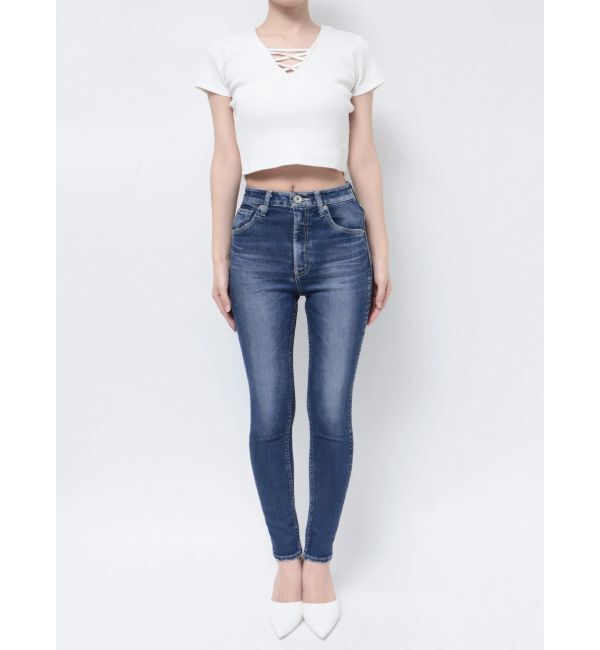 GYDA「ハイウエスト PEEPダメージスキニーデニムパンツ」|デニム|