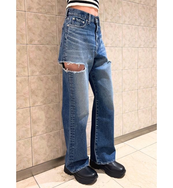 GYDA「【TINY】ハイウエストBOTH SIDE RIPPEDストレートワイドデニムパンツ」|デニム|