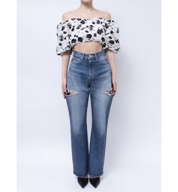 GYDA「【TINY】ハイウエストBOTH SIDE RIPPEDストレートワイドデニムパンツ」|デニム|