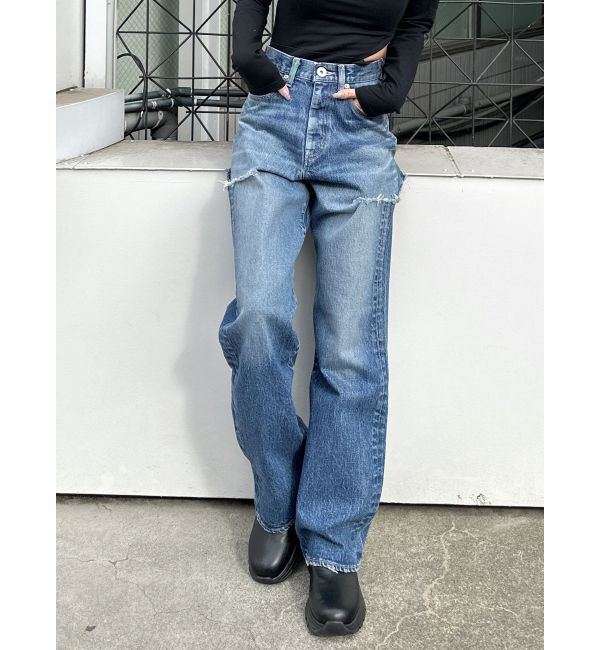GYDA「【TINY】ハイウエストBOTH SIDE RIPPEDストレートワイドデニムパンツ」|デニム|