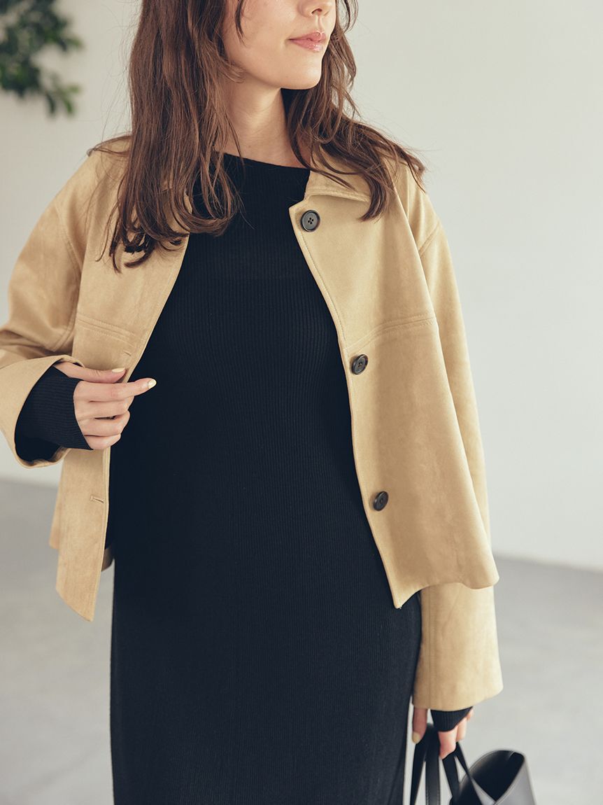 Mila Owen「ショート丈ステンカラーリサイクルスウェードブルゾン」|ブルゾン・スタジャン|BEG