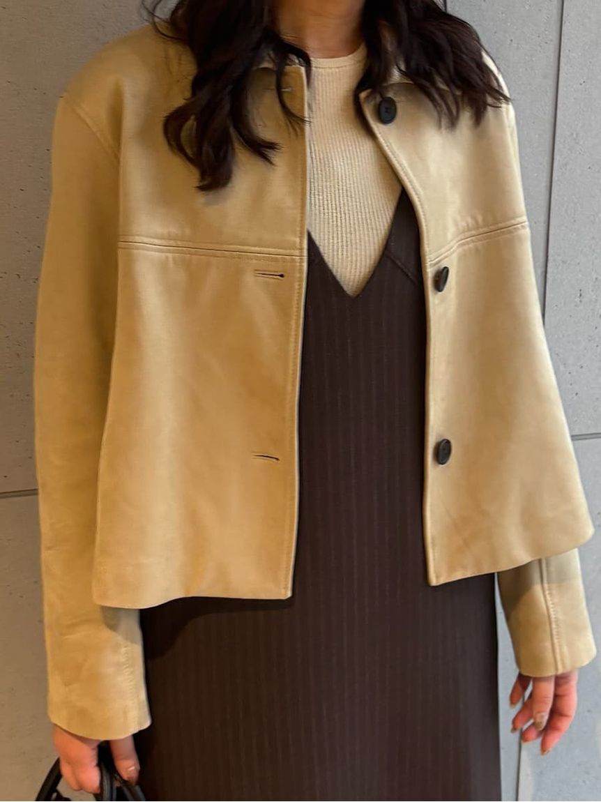 Mila Owen「ショート丈ステンカラーリサイクルスウェードブルゾン」|ブルゾン・スタジャン|