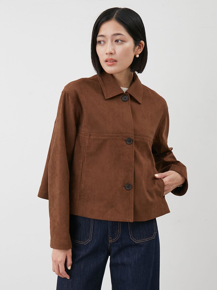 Mila Owen「ショート丈ステンカラーリサイクルスウェードブルゾン」|ブルゾン・スタジャン|