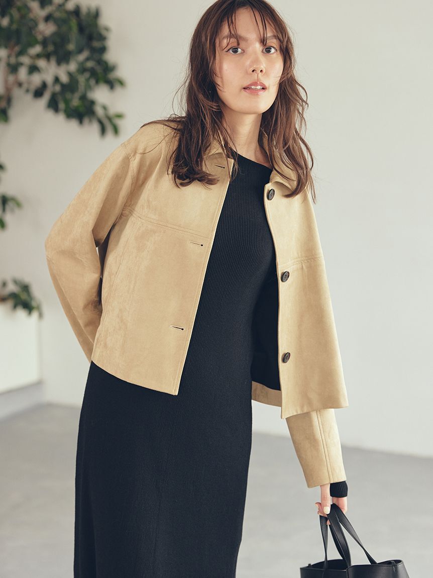 Mila Owen「ショート丈ステンカラーリサイクルスウェードブルゾン」|ブルゾン・スタジャン|