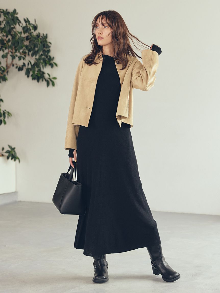 Mila Owen「ショート丈ステンカラーリサイクルスウェードブルゾン」|ブルゾン・スタジャン|