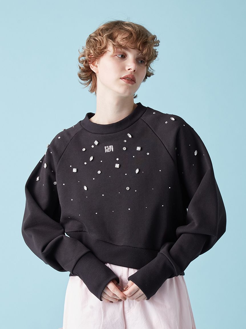 FURFUR「ビジュー付きロゴ刺繍スウェット」|スウェット・ジャージ|