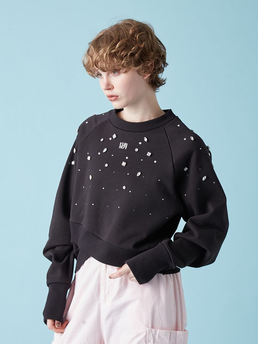 FURFUR「ビジュー付きロゴ刺繍スウェット」|スウェット・ジャージ|