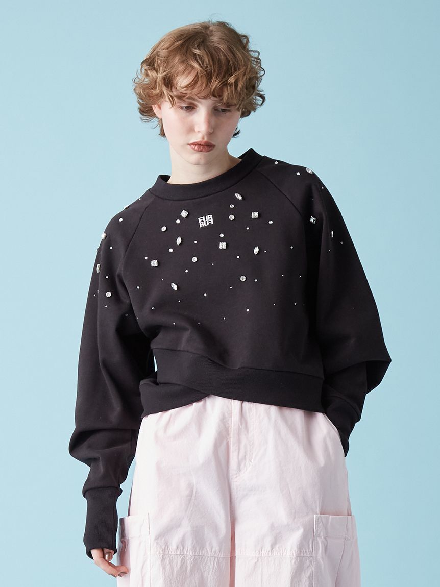 FURFUR「ビジュー付きロゴ刺繍スウェット」|スウェット・ジャージ|