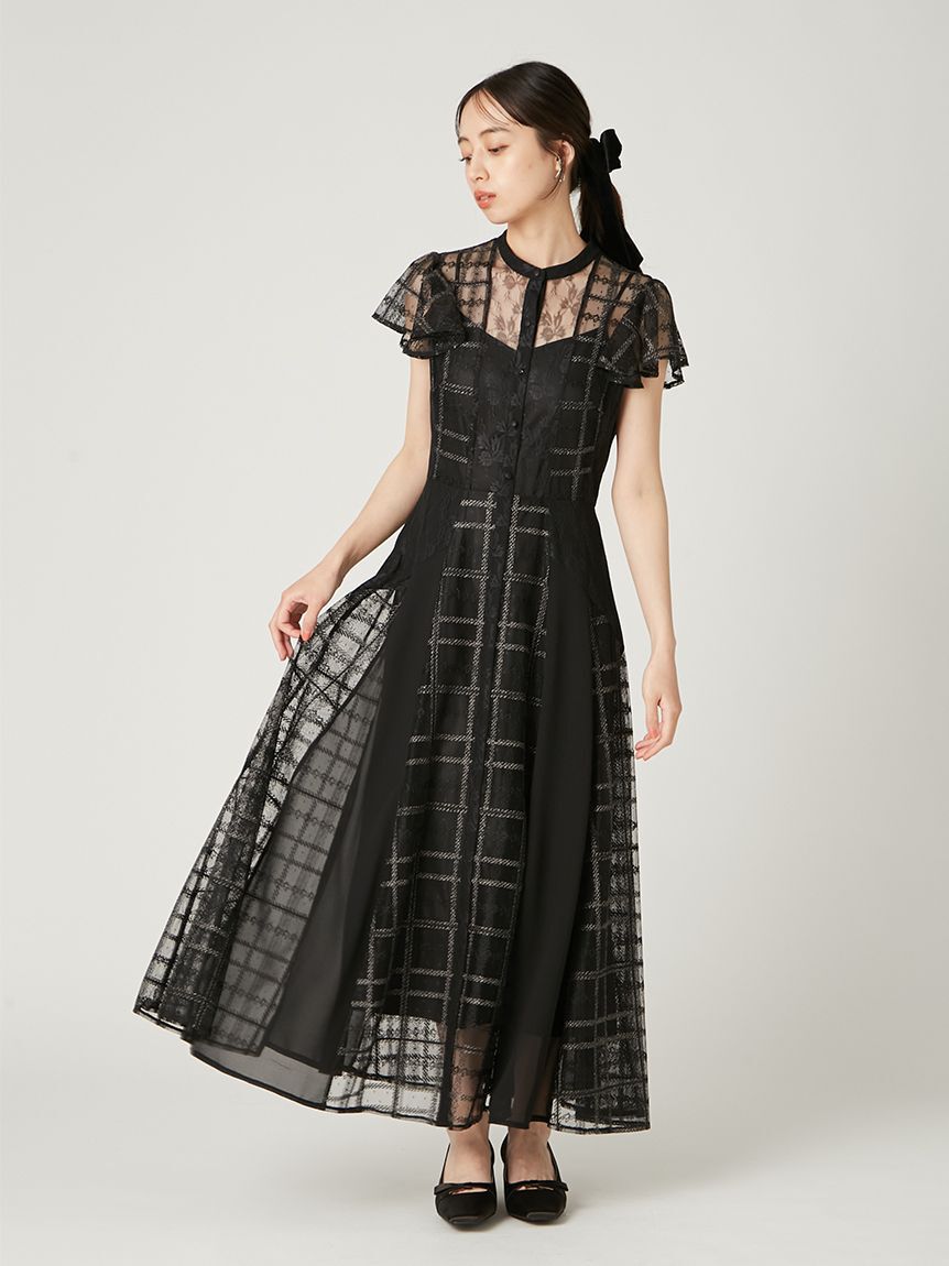FRAY I.D「スイッチングチェックレースドレス」|ドレス|