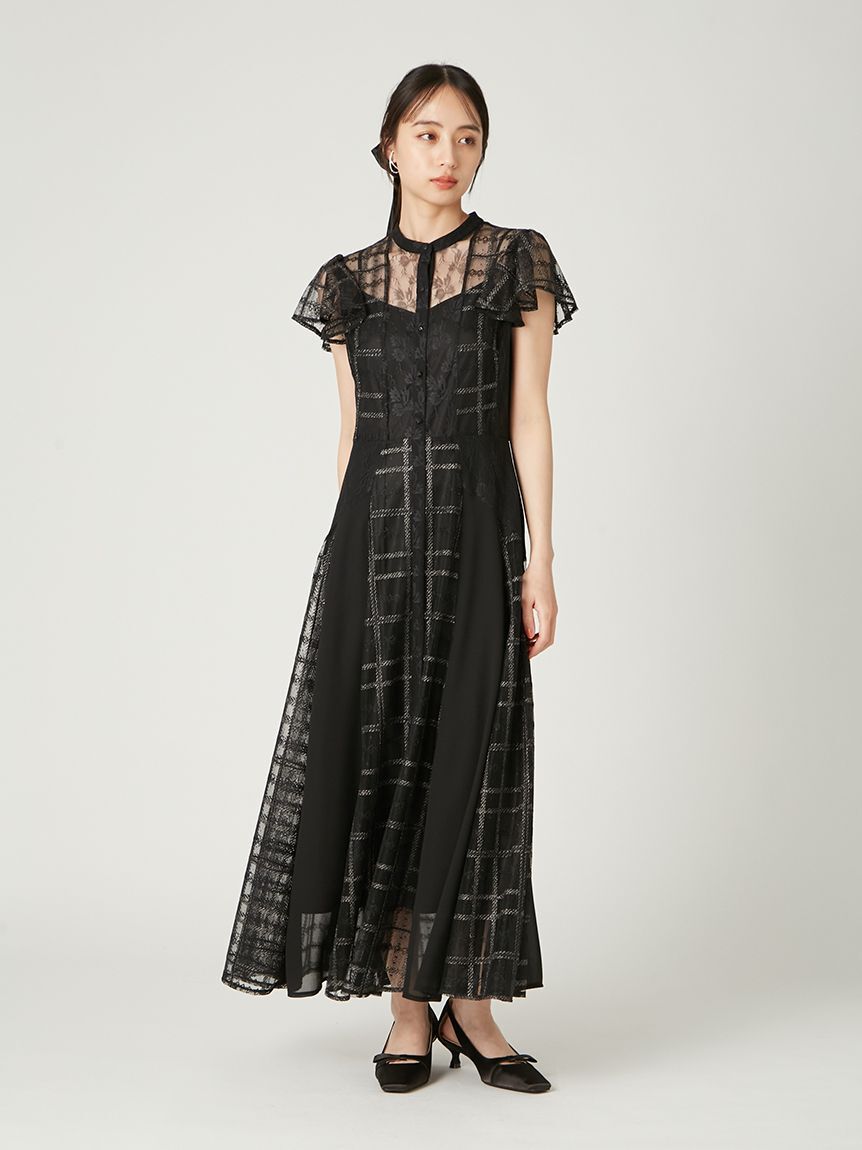 FRAY I.D「スイッチングチェックレースドレス」|ドレス|