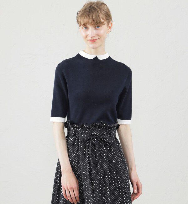 MACKINTOSH PHILOSOPHY「Cleric Collar Knit半袖」|ニット・セーター|ネイビー