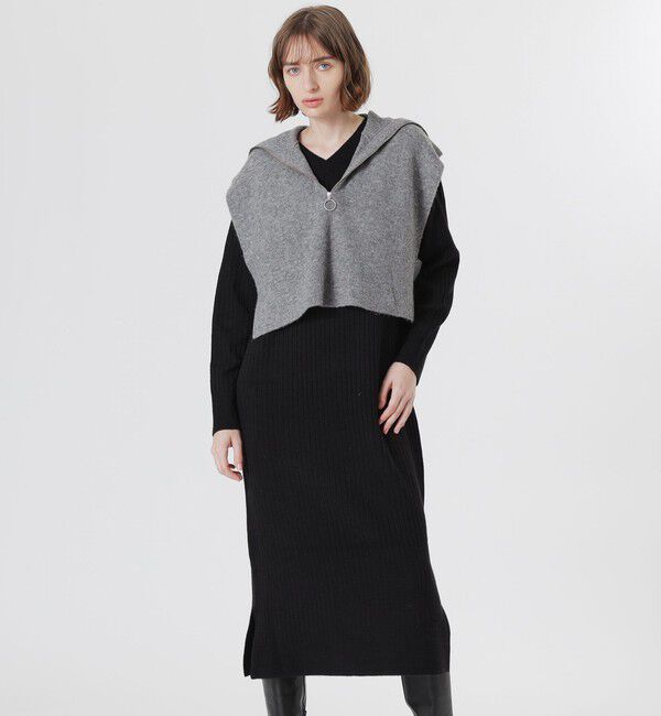  「ZIPニットコンビワンピース」|ワンピース|ブラック