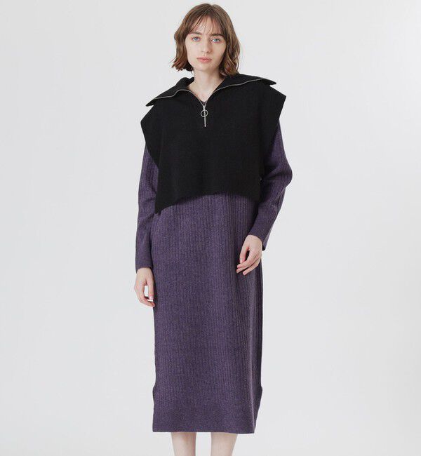  「ZIPニットコンビワンピース」|ワンピース|パープル