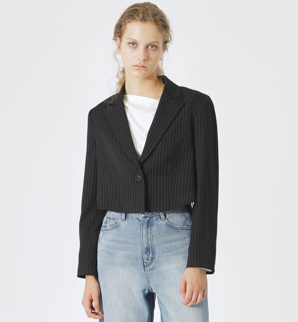  「ストライプクロップドジャケット」|テーラードジャケット|