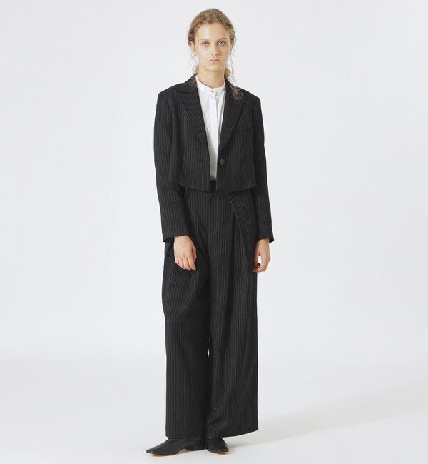  「ストライプカシュクールタックワイドパンツ」|スラックス|