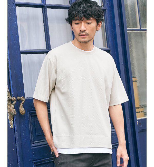 ikka「【吸水速乾】ドライ鹿の子5分袖レイヤードTシャツ」|Tシャツ・カットソー|