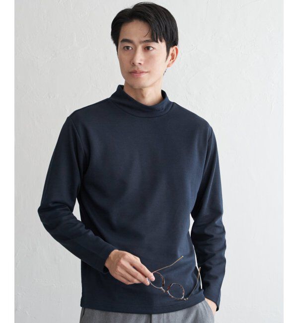 IKKA LOUNGE「ポンチモックネックロンT」|Tシャツ・カットソー|ネイビーブルー