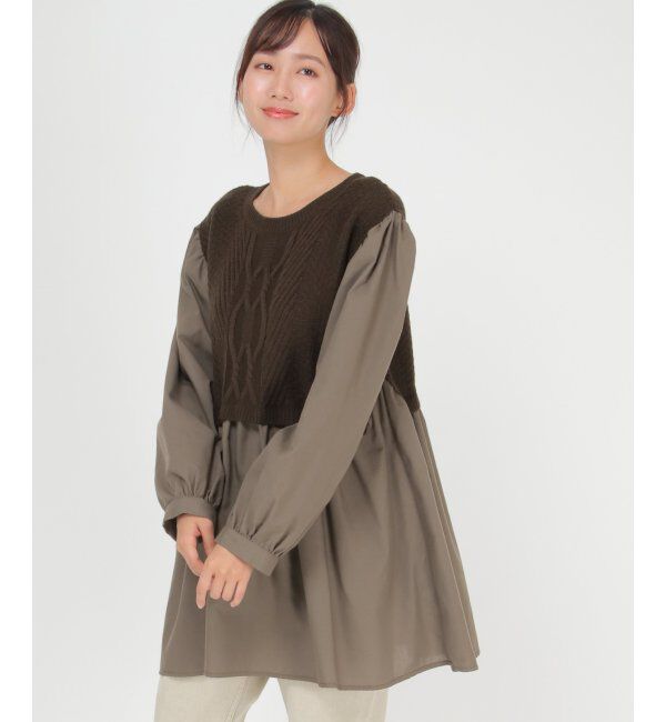 Lbc with Life「ケーブルニットドッキングブラウス」|シャツ・ブラウス|ブラウン