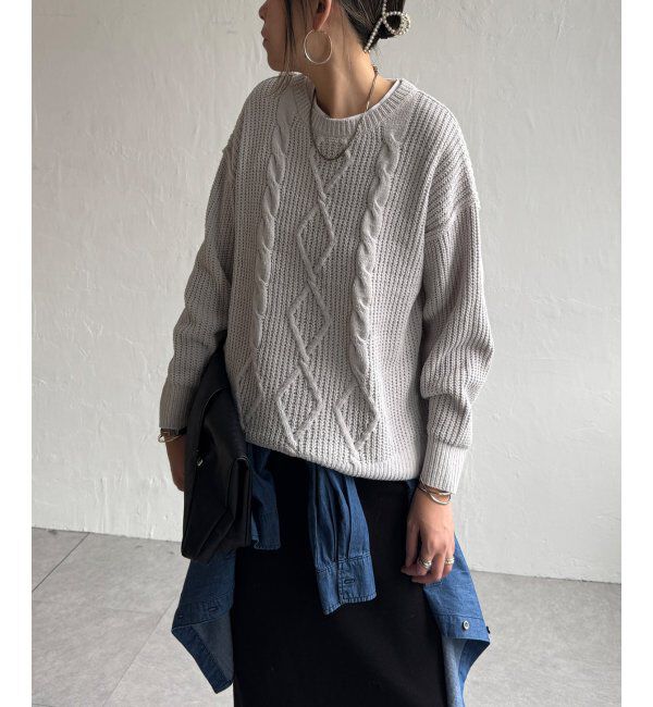 Lbc with Life「マットモールケーブルニットプルオーバー」|カーディガン|ライトグレー