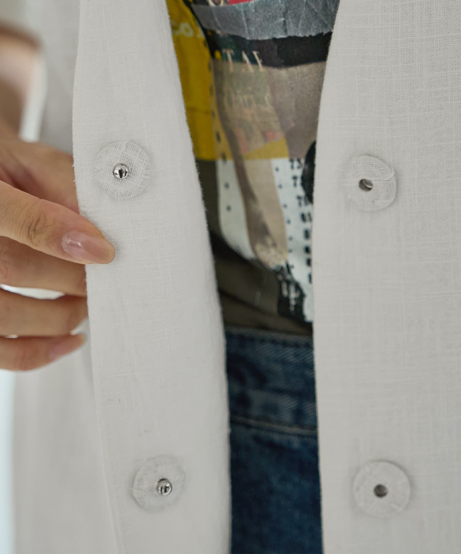 STYLE DELI「綿麻ノーカラー半袖ジャケット」|ノーカラージャケット|