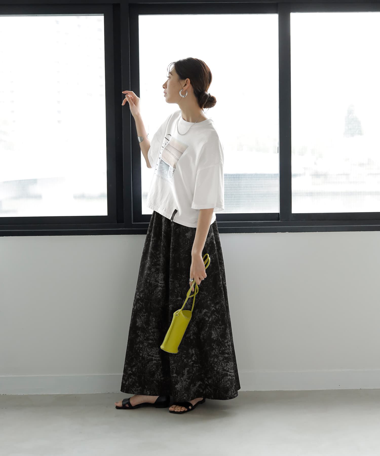 STYLE DELI「エレクトリック柄マキシ丈ギャザースカート」|フレア|