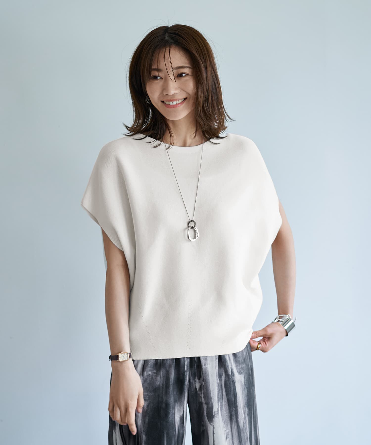 STYLE DELI「ラウンドシェイプサマーニットトップスB」|ニット・セーター|ホワイト