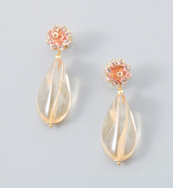  「Bonheur ベージュフラワー ドロップ ピアス」|ピアス|BEG