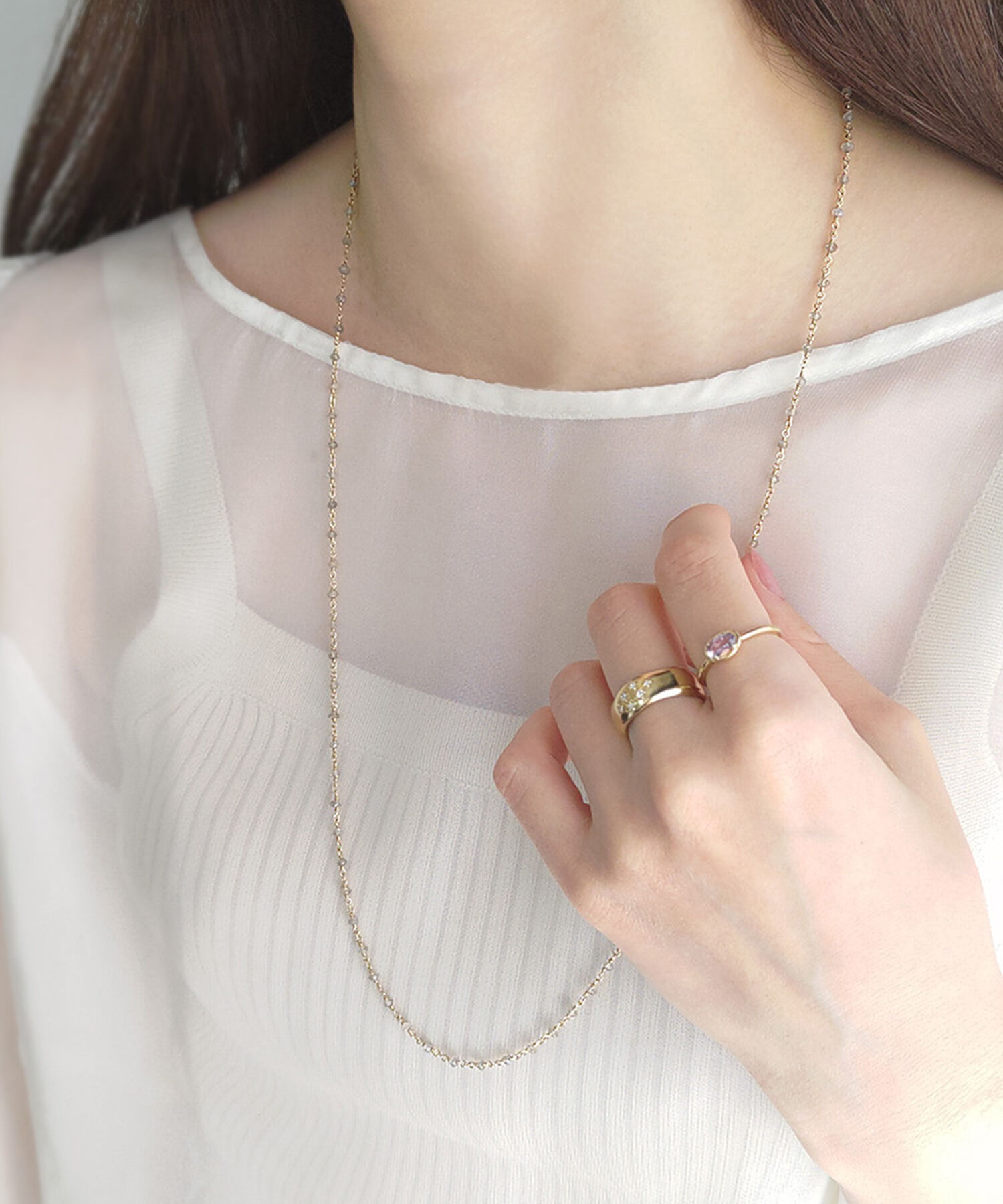  「【WEB限定】K14GF 天然石 ロングネックレス」|ネックレス|