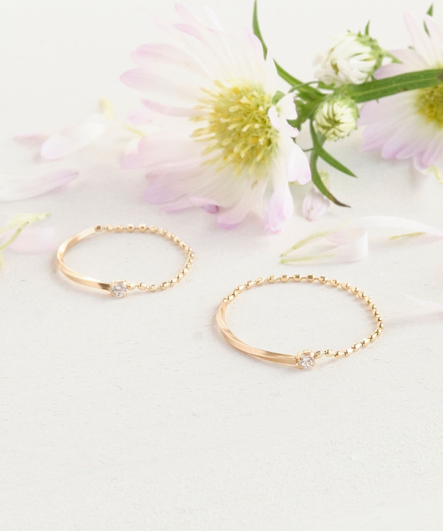 Phoebe「【K10】プレートビジューチェーンリング」|リング|