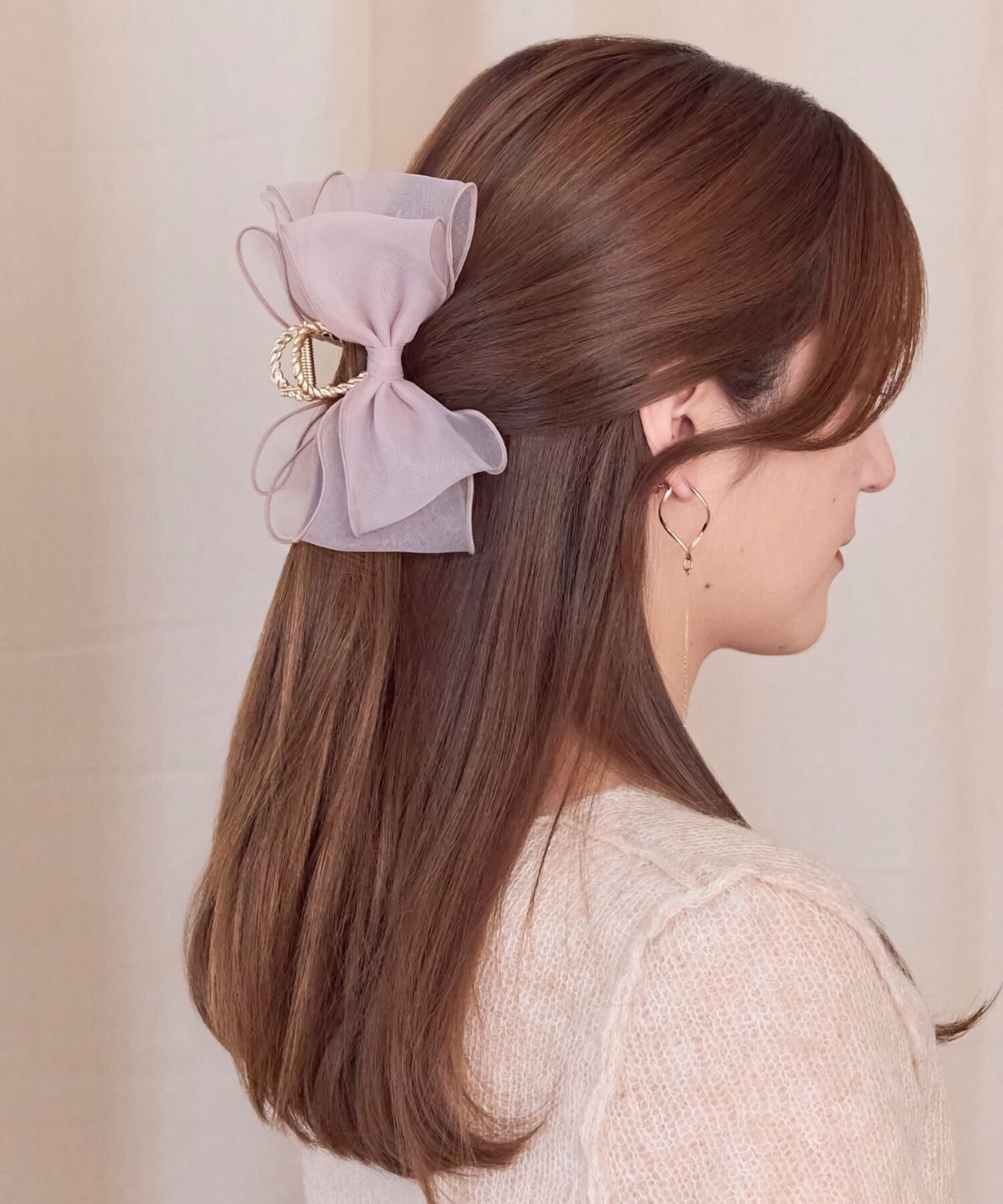 Phoebe「ボリュームオーガンジーリボンバンスクリップ　ピンク」|その他|